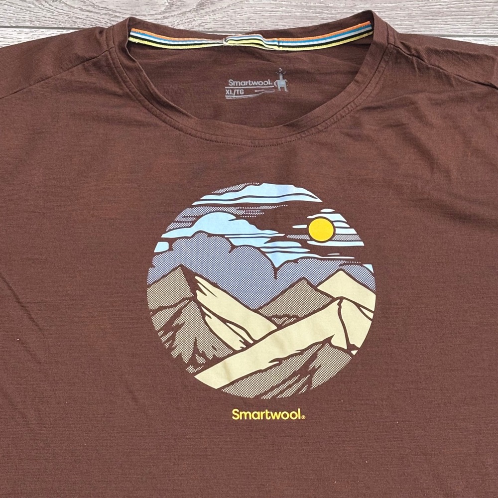 Smartwool Graphic Tee Mens XL Brown Mountain Merino Wool Active Hiking T-Shirt